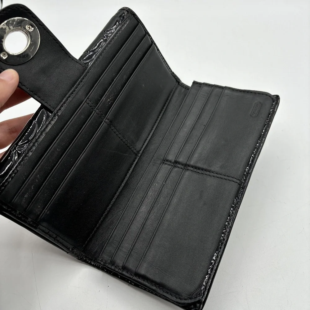 Coach‎ Black Patent Leather Signature C Embossed Turnlock Slim Long Wallet
